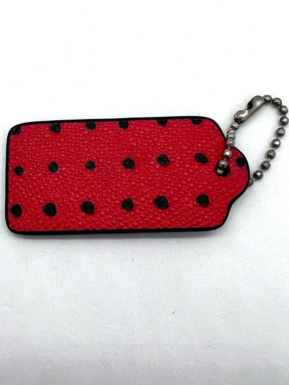 Coach Red Black Polka Dot Leather Hangtag Bag Charm Key Fob Rare Replacement - Picture 4 of 11